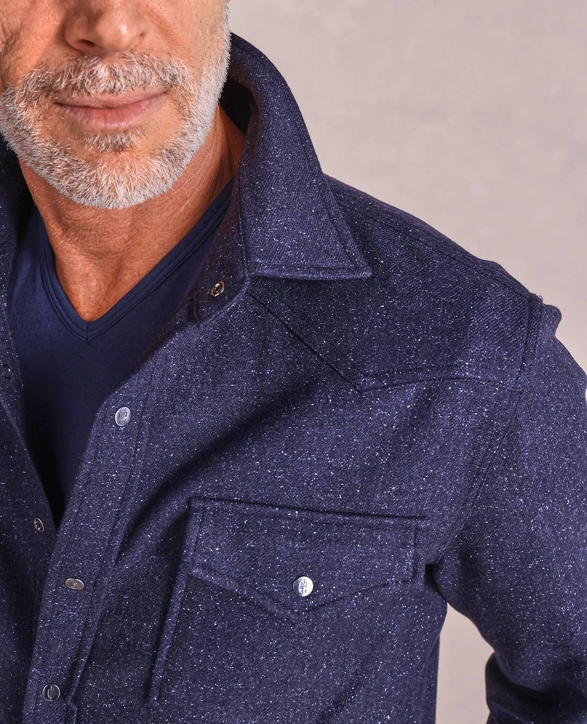 The Wyatt - Wool Donegal Shirt Jacket - Navy