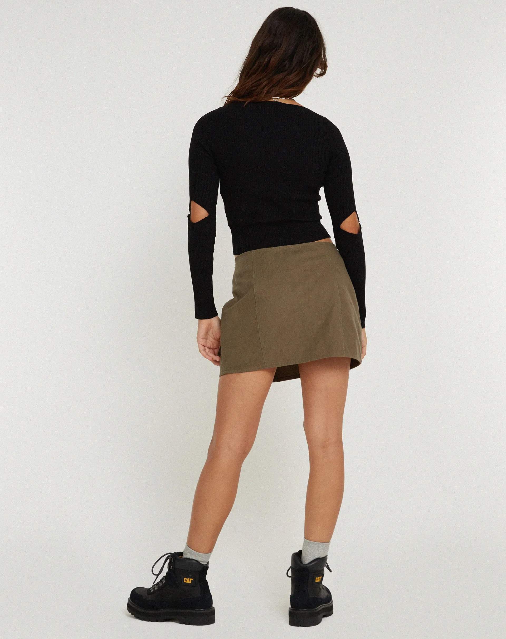 Trin Low Waisted Mini Skirt in Military Khaki