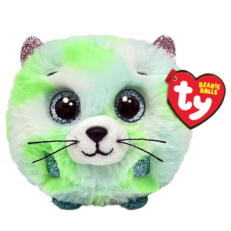 TY PUFFIES EVIE GREEN CAT BALL