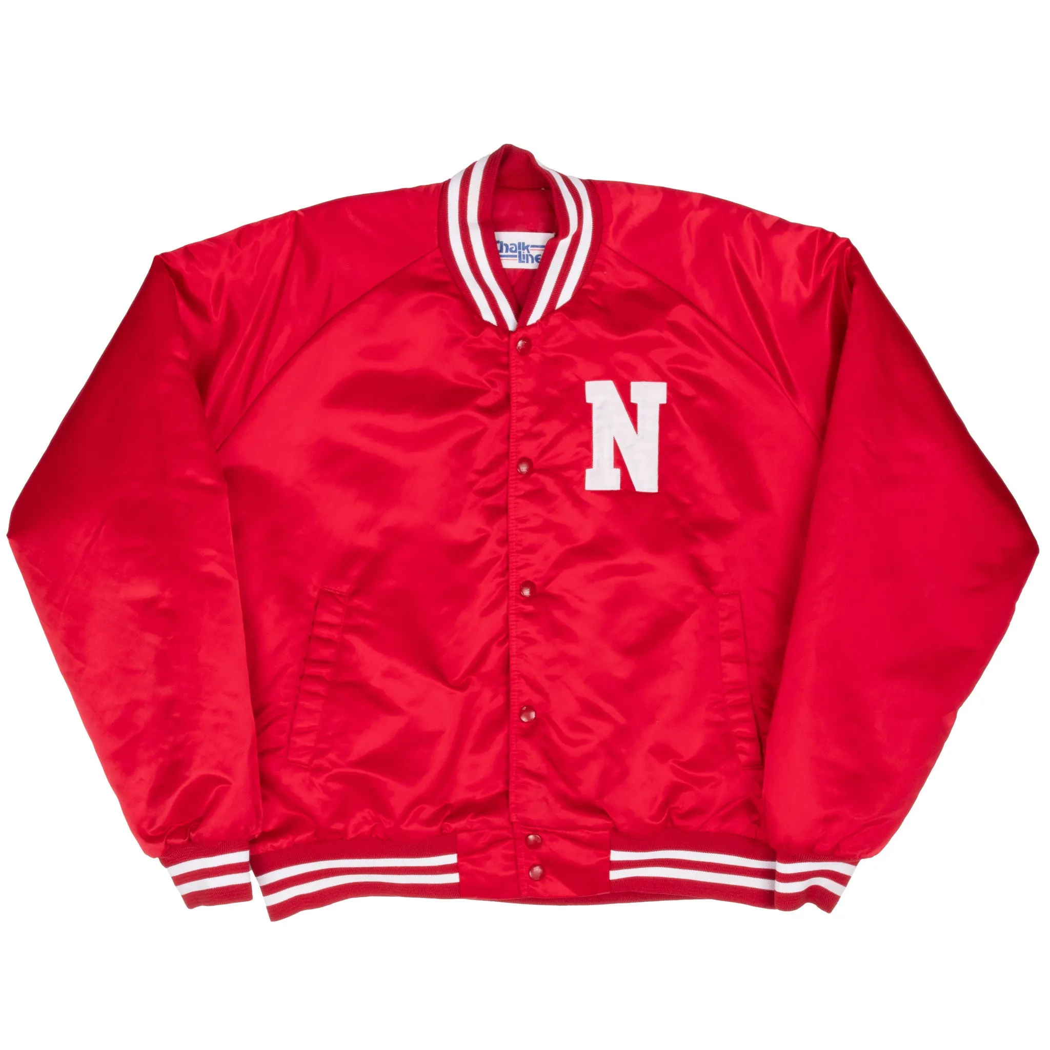 VINTAGE NCAA NEBRASKA SATIN CHALK LINE BOMBER JACKET 1990S XL