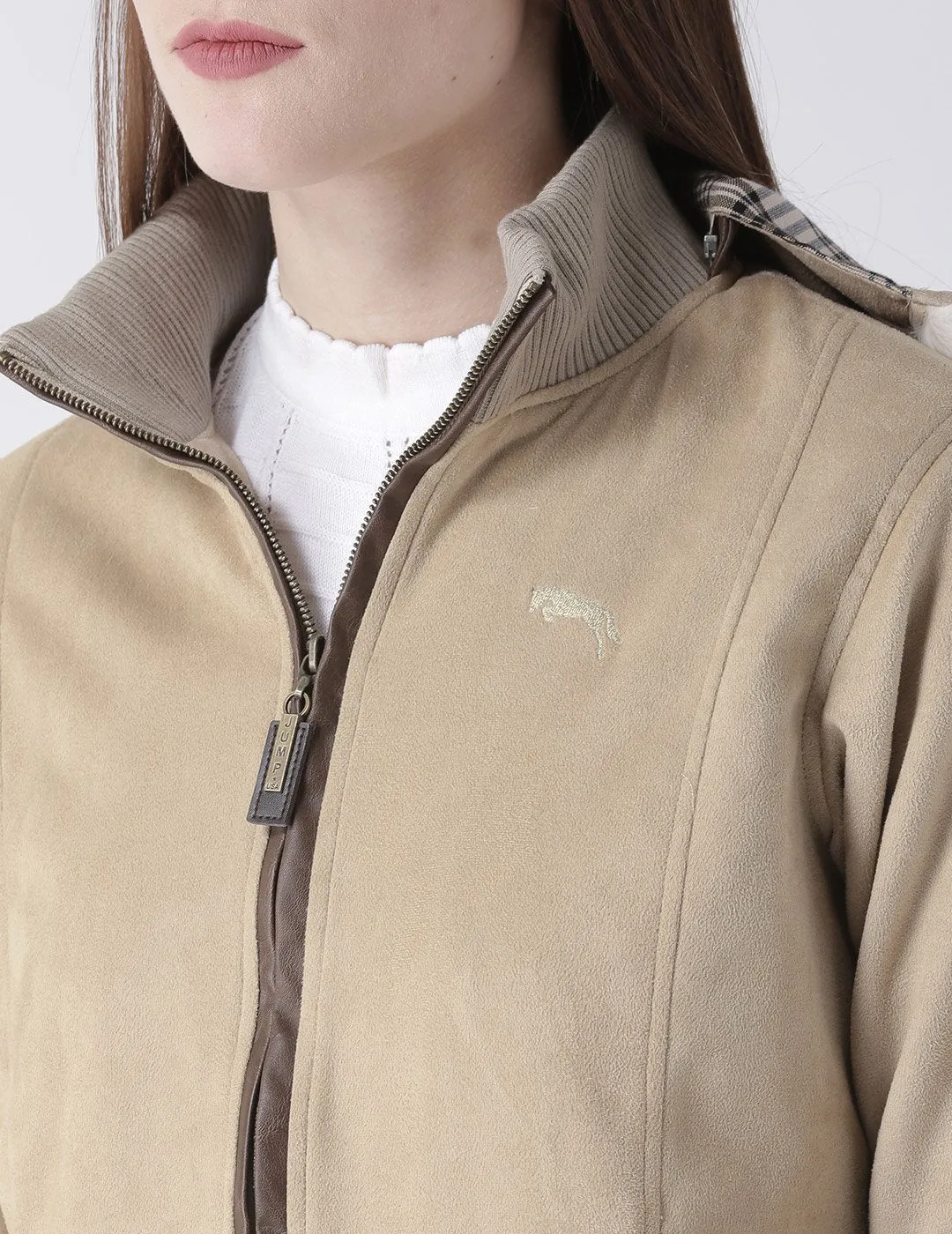 Women Polyster Casual Long Sleeve  Beige Winter Jacket