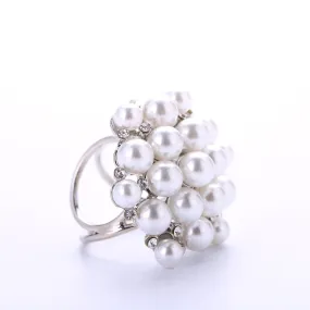 Women's Fashion Silk Scarf Buckle Silver Pearl and Crystal Clip Ring BUK004