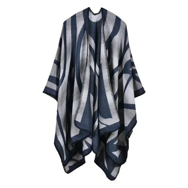 Women's Fashion Winter Striped Poncho Scarf - 5 Colors