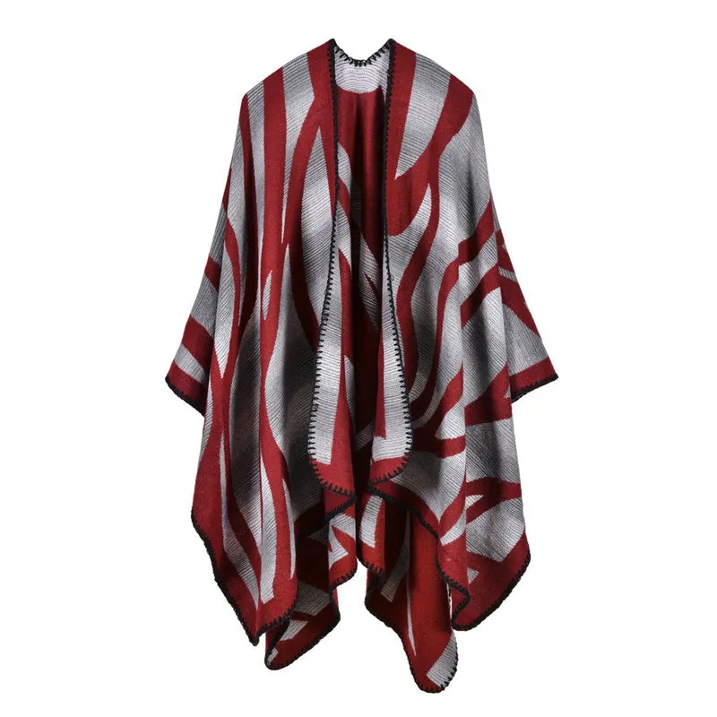 Women's Fashion Winter Striped Poncho Scarf - 5 Colors