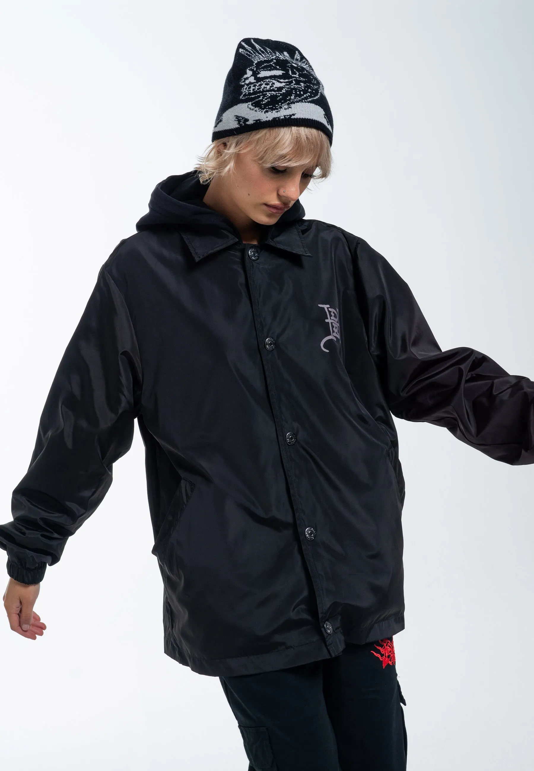 Womens Fireball Dragon Coach Jacket - Black