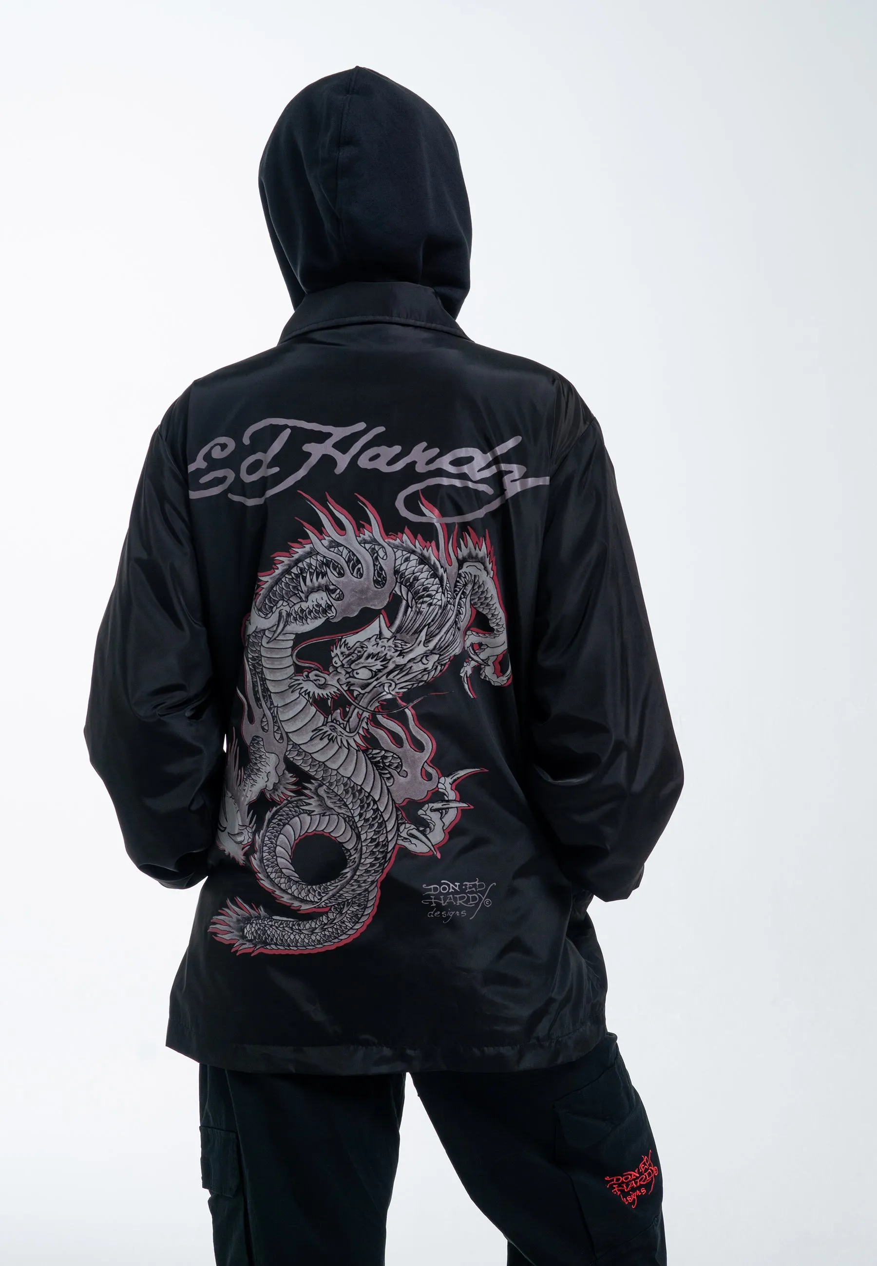 Womens Fireball Dragon Coach Jacket - Black