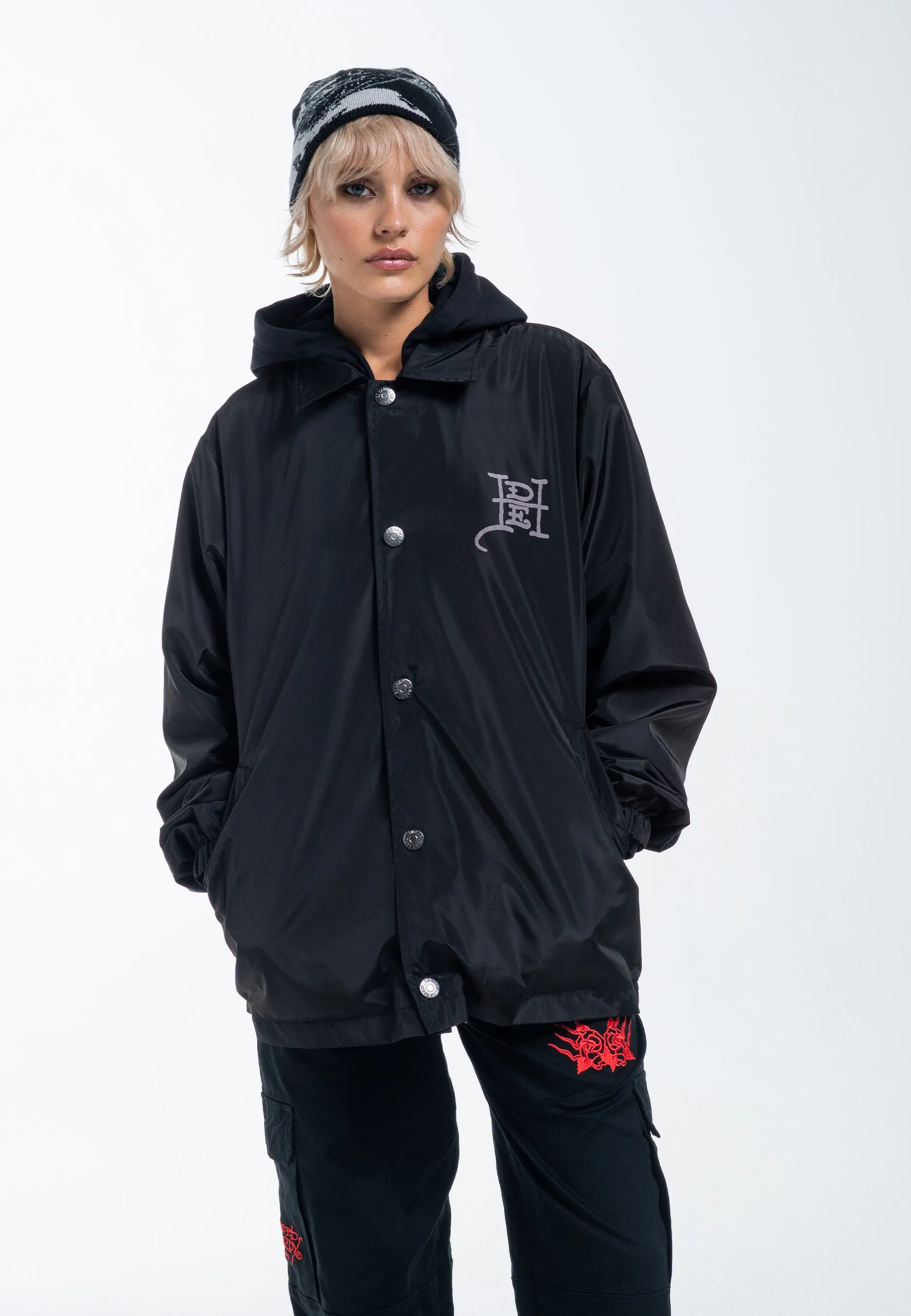 Womens Fireball Dragon Coach Jacket - Black