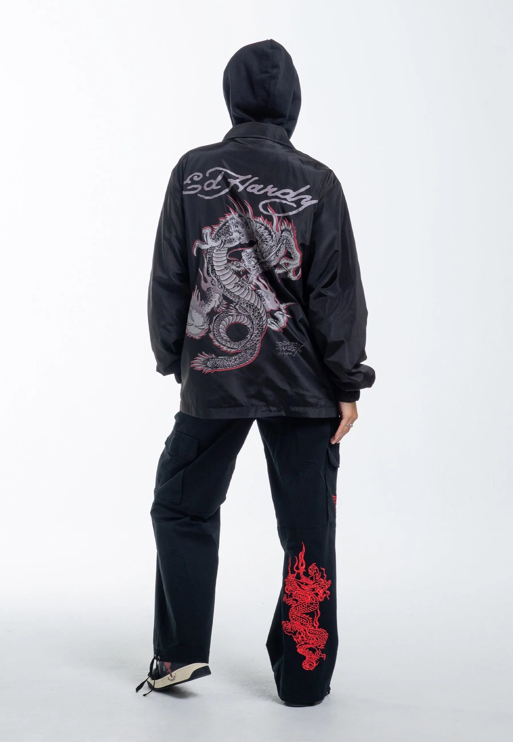 Womens Fireball Dragon Coach Jacket - Black