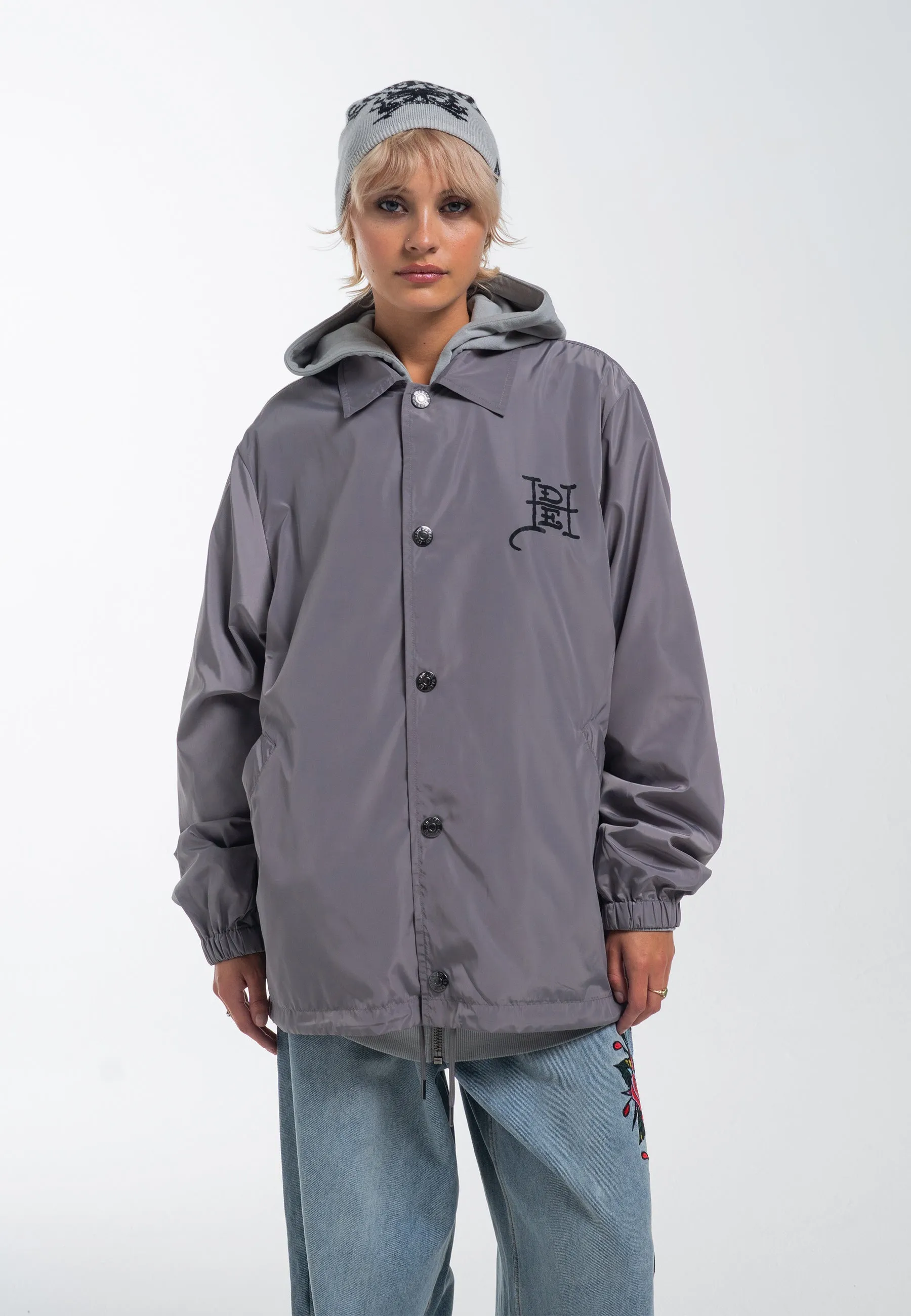 Womens Fireball Dragon Coach Jacket - Grey